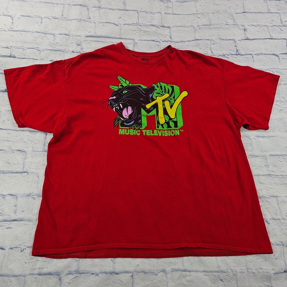 MTV T-Shirt Mens 3XL Red Panther Music Television Graphic Retro 90s Streetwear